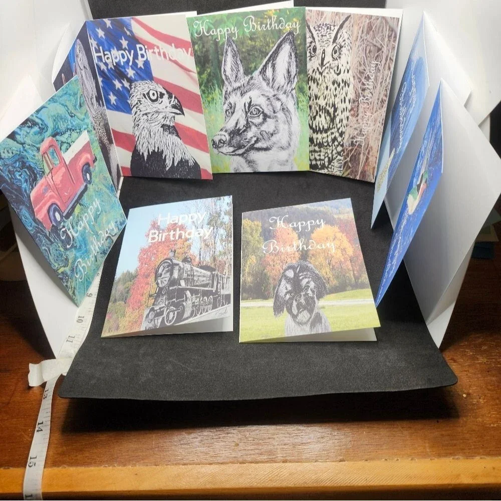 Hand Crafted Set of 9 Original Art Assorted Nature Birthday Cards